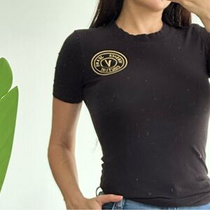 Versace Black Short Sleeve Tee with Gold Logo